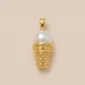 Close-up of a luxury gold ice cream cone pendant with a white pearl scoop. - Long Cone Pendant
