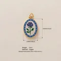Oval copper flower pendant with blue rose, 18K gold plated finish, 22x14mm size info - Blue Rose Pendant (1 One Orchid)
