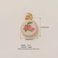 Minimalist round copper pendant with peach and flower pattern, 18K gold plated finish - Pink Peach Pendant (4 Large Pink Rose)