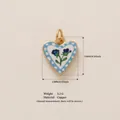 Vintage heart-shaped floral pendant in 18K gold plated copper with blue enamel pattern - Blue Flower Heart Pendant (6 Small Orchid)