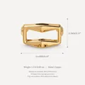 Close-up detail of a gold geometric copper shoe charm with 16.6mm measurement specs. - Smooth Square Pendant