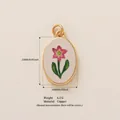 Dopamine style flower pendant with pink floral design in 18K gold plated copper - Pink Flower Oval Pendant (5 Morning Glory)