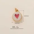 Round gold copper pendant with red heart, 12mm x 15mm dimensions shown - Pink Heart Disc Pendant (12 Pink Heart)