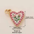Detailed heart-shaped rose floral charm pendant in copper with 18K gold plating - Style 16 Pink Heart Rose Pendant