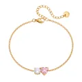 Detailed view of gold plated titanium steel bracelet with pink and white heart zircons - Pink Heart Round Rhinestone Gentle Style / Gold