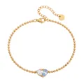 Close-up of gold bead bracelet with sparkling white and blue heart-shaped zircon stones. - Double Heart Blue and White Rhinestone Style / Gold