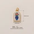 Exquisite 18K gold plated copper pendant with elegant pink rose vase enamel detail - 20 Blue Vase Rose