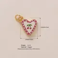 Heart-shaped cherry pendant with pink polka dots, 18K gold plated copper jewelry - 22 Heart Cherry