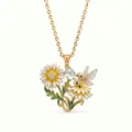 Detailed view of enamel flower fairy necklace with white daisy and crystal stone - April White Daisy Necklace