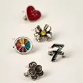 Collection of five vintage-style colorful enamel shoe charms featuring heart and floral designs - Four-Petal Flower Pendant
