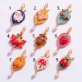 Colorful enamel leaf pendants with pearl drops featuring cute 3D animal and fruit designs - Lamb Pearl Pendant