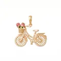 Vista detallada de un colgante de bicicleta retro de acero inoxidable con rosas rosadas - Solo Colgante (Sin Cadena) / Cesta Melocotón Bicicleta Rosa