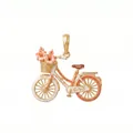 Vista detallada de un colgante de bicicleta 3D con flores pintadas en acero 316L - Solo Colgante (Sin Cadena) / Cesta Naranja Bicicleta Flor de Durazno