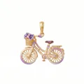Primer plano del colgante de bicicleta vintage de acero 316L con flores moradas y esmalte - Solo Colgante (Sin Cadena) / Cesta Morada Bicicleta Lavanda