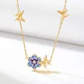 Gold-plated December birth flower necklace with blue enamel and butterfly charms - July