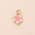 Delicate pink cherry blossom enamel pendant charm with elegant gold plating finish. - Pink Star Flower