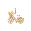 Vista detallada exquisita de un colgante de bicicleta dorada con esmalte blanco y flores. - Solo Colgante (Sin Cadena) / Cesta Beige Bicicleta Manzanilla