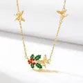 Gold-plated copper necklace featuring December birth flower holly leaves and butterflies - December