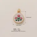 Pink rose enamel pendant with gold finish, copper material, 14x17mm SKU variant - Three Roses
