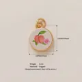 Round enamel peach and flower charm pendant in gold-plated copper finish for jewelry - Large Pink Rose
