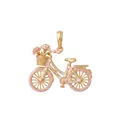 Vista detallada de un colgante de bicicleta vintage con esmalte floral rosa y oro - Solo Colgante (Sin Cadena) / Cesta Rosa Bicicleta Rosa