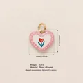 Romantic heart-shaped enamel tulip pendant in brass for DIY jewelry making - Pink Flower Pendant