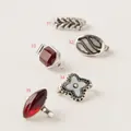 Vintage style silver shoe charms featuring red stones and unique artistic designs - Flat Rhinestone Pendant