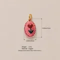 Vintage pink oval enamel flower pendant made of copper with 17x11mm dimensions. - Oval Rose Pendant
