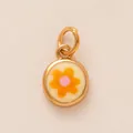 Dopamine style round gold pendant with a yellow flower pattern on cream enamel. - Small Yellow Flower Pendant