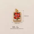 Rectangular floral enamel pendant in copper with 17mm height dimension details. - Floral Square Plate Pendant
