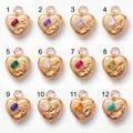 Série de 12 pendentifs signe du zodiaque en forme de cœur avec pierres colorées - Pendentif Cœur Bélier Pierre de Couleur / Or
