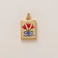 Exquisite rectangular gold pendant featuring red tulips and a blue bow oil drop design - Bowknot Pendant