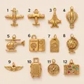Collection of 12 travel-themed DIY jewelry pendants in 18K gold plated stainless steel - Hot Air Balloon Pendant (Pendant Only)