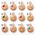 Set of 12 month birth flower pendants with colorful birthstones in gold stainless steel - April Pendant Only (Without Chain)