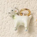 Adorable breloque chèvre blanche avec anneau plaqué or 18 carats pour bijoux DIY - Pendentif Chèvre / Blanc