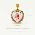 Macro detail of the vintage red rose pattern on gold-plated heart-shaped pendant - Heart Lace Rose (No. 2) / 17x15.8mm / Gold