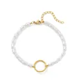 Elegantes Reisperlenarmband mit goldenem Edelstahlring und 18 Karat Goldbeschichtung - Perlenarmband mit Clip 16+3cm