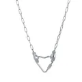 Collier chaîne trombone argenté avec pendentif mousqueton en forme de cœur et mains - Collier Fermoir Mains Cœur Argenté