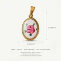 Detailed view of floral oval pendant with size specifications and material info - Oval Rose Style (No. 7) / 18.7x12.1mm / Gold