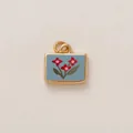Rectangular gold plated blue enamel pendant with red floral pattern for DIY jewelry - Three Red Flowers Pendant