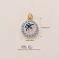 Round floral enamel copper pendant charm with pink bell flowers and blue bow design - Round Pink Flower Pendant