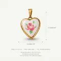 Elegant heart-shaped stainless steel pendant with painted rose flower in PVD gold finish - Style 5 Inlaid Rhinestone Rose Pendant Only (Without Chain)