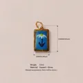 Vintage style rectangular blue enamel flower pendant in brass with size details - Blue Flower Umbrella Pendant