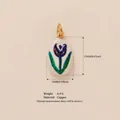 Hand-painted tulip flower oval pendant made of copper material with size details - Blue Flower Charm