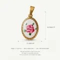 Elegant hand-painted rose oval pendant in PVD real gold plated stainless steel metal - Style 7 Oval Rose Pendant Only (Without Chain)