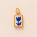 Minimalist gold-plated rectangular pendant featuring a blue tulip drip oil floral design - Blue Flower Pendant