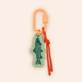 Detailed view of a retro hand-drawn fish bag charm with orange carabiner and red cord - Mint Green Sea Turtle Style