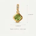 Elegant square emerald green zircon pendant necklace charm with 14K gold plating finish - 12.1x10.1mm / August Square Pendant (Green)