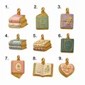 Vintage book enamel charms in 316L stainless steel, assorted styles for jewelry making. - 1 Pink White Double Layer Book (Pendant Only) / Pendant Only (Without Chain)