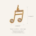 Detail showing golden musical note pendant with dimensions, weight and material info - Golden Music Note